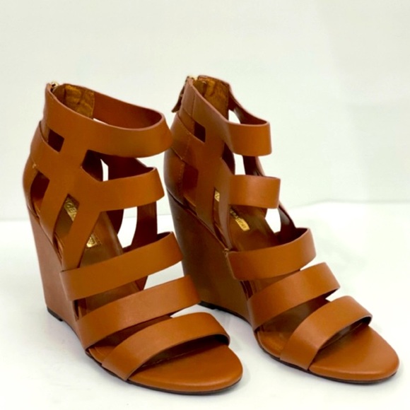 Cognac Brown BCBGeneration Maya Wedge Sandal Sz 7 - Picture 2 of 4